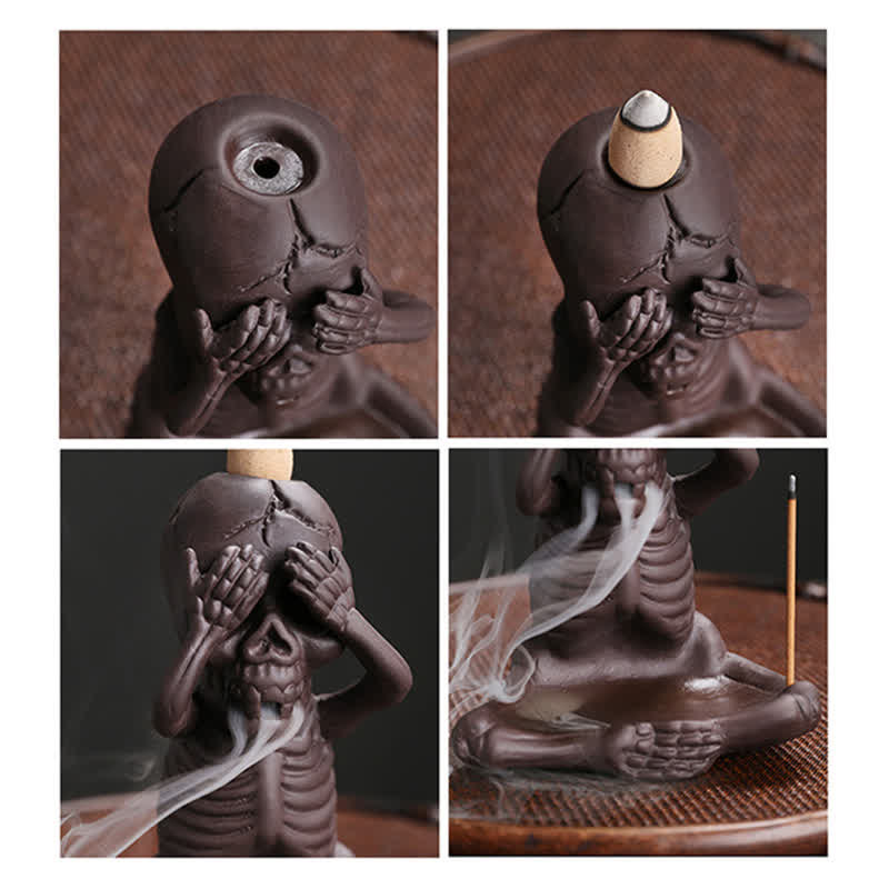 Räucherkegel Weihrauch Totenkopf Ton Statue