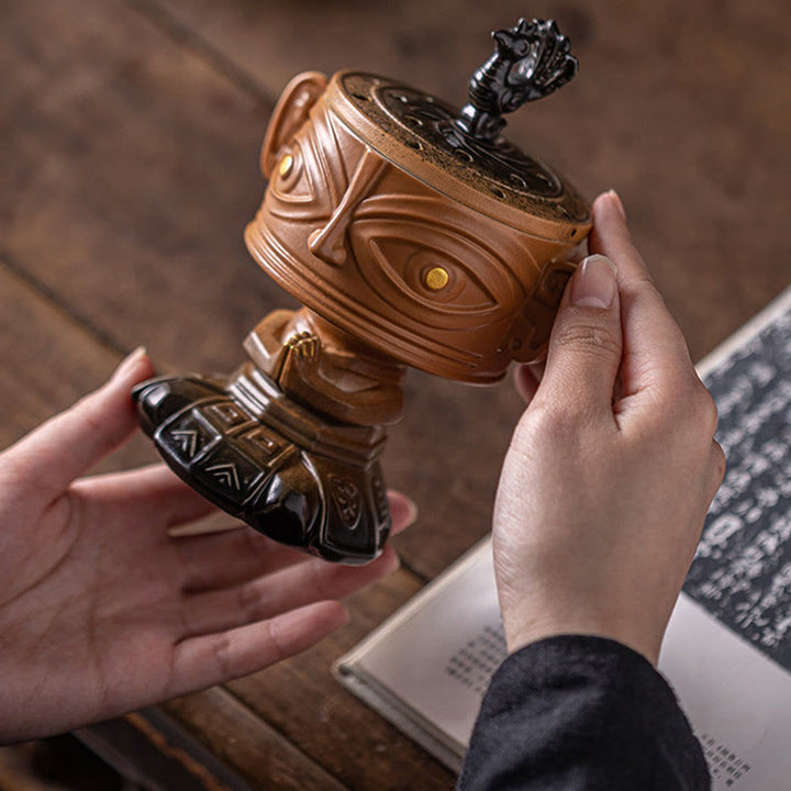 Räucherschale Sanxingdui Maske Keramik Glücksbringer