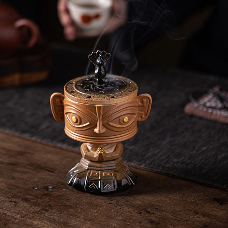 Räucherschale Sanxingdui Maske Keramik Wohnzimmer