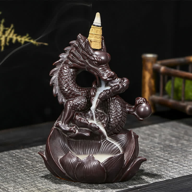 Räucherschale Set Drache Lotus Keramik Feng Shui