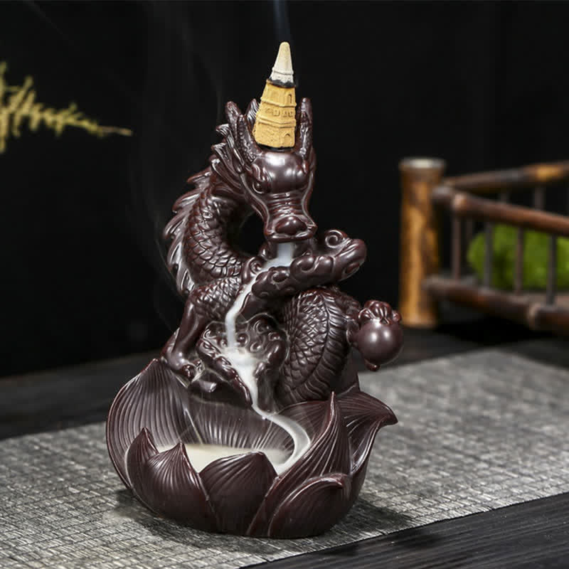 Räucherschale Set Drache Lotus Keramik Glücksbringer