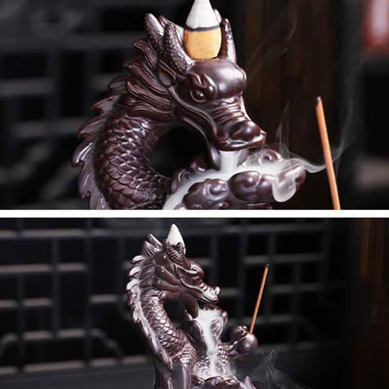 Räucherschale Set Drache Lotus Keramik Statue
