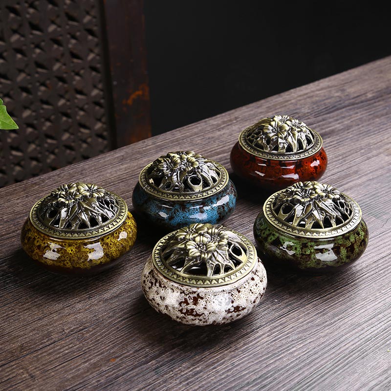 Räucherschale Set Keramik Blüten Lotus Feng Shui