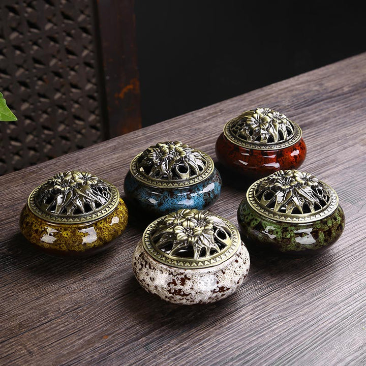 Räucherschale Set Keramik Blüten Lotus Feng Shui