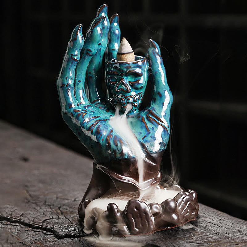 Räucherschale Set Totenkopf Keramik Statue