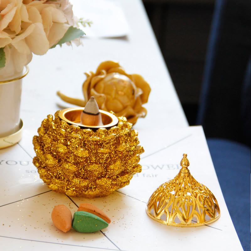 Räucherstäbchen Halter Gold Tannenzapfen Mini Feng Shui