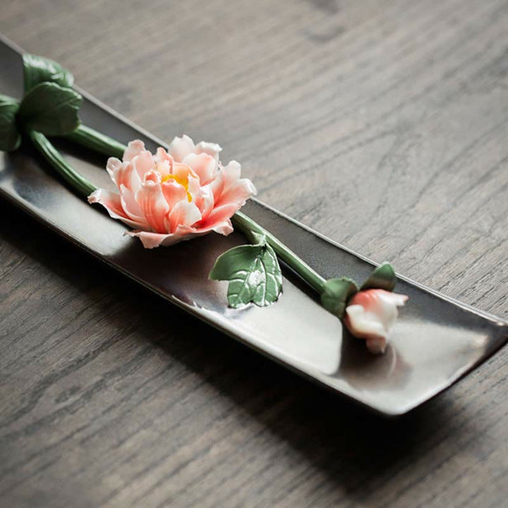 Räucherstäbchen Halter Keramik Lotus Pfingstrose Deko