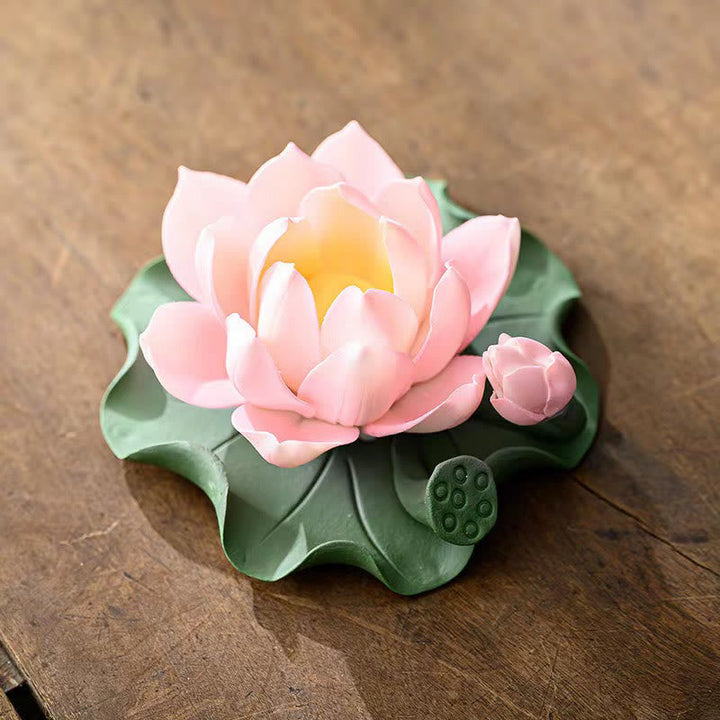 Räucherstäbchen Halter Lotus Blatt Keramik Statue