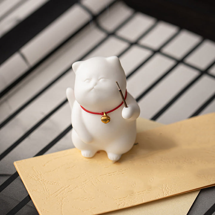 Räucherstäbchen Mit Halterung Katze Keramik Statue