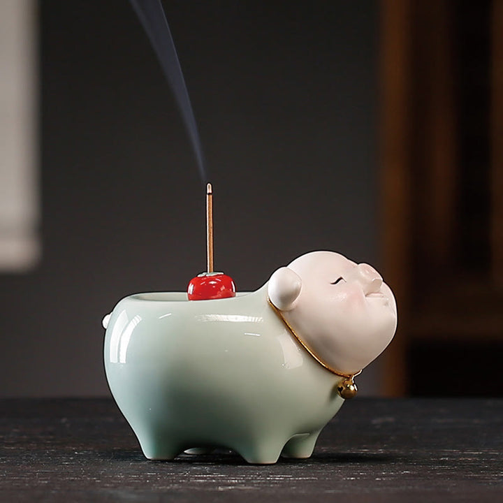 Räucherstäbchen Mit Halterung Schwein Keramik Statue