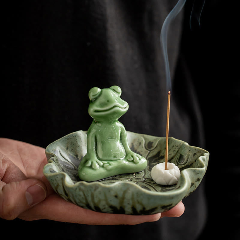Räucherstäbchenhalter Frosch Blatt Keramik Meditation Feng Shui