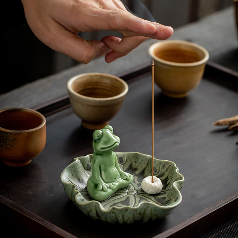 Räucherstäbchenhalter Frosch Blatt Keramik Meditation Geschenk