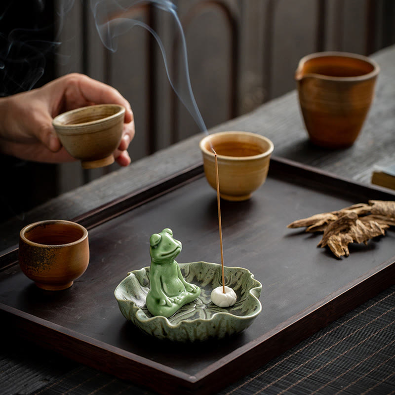 Räucherstäbchenhalter Frosch Blatt Keramik Meditation Wohnzimmer