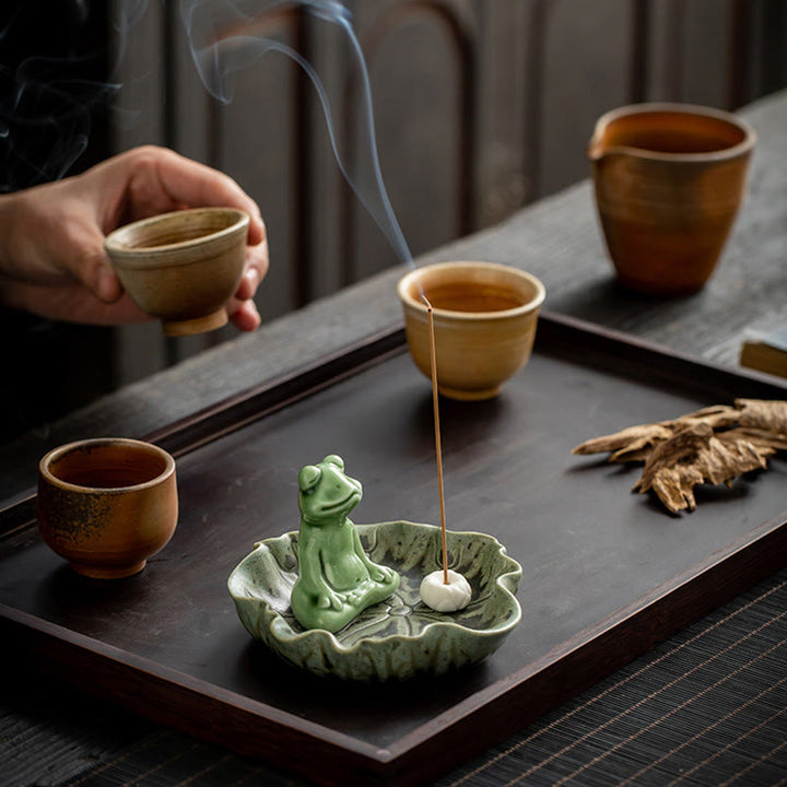 Räucherstäbchenhalter Frosch Blatt Keramik Meditation Wohnzimmer