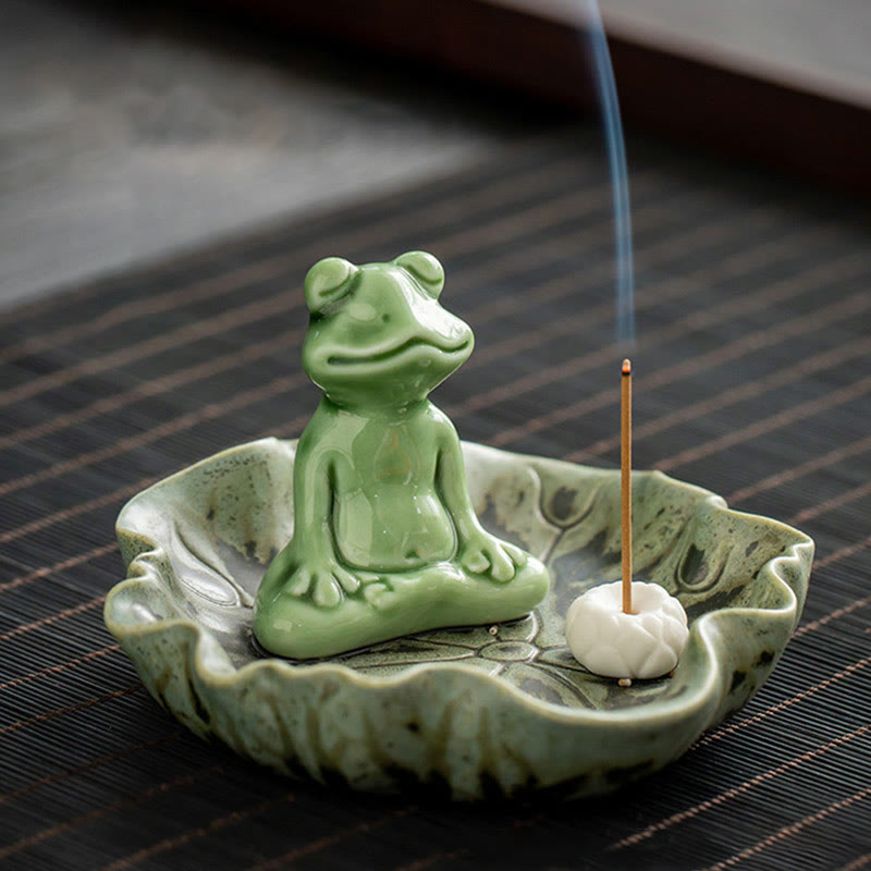 Räucherstäbchenhalter Frosch Blatt Keramik Meditation