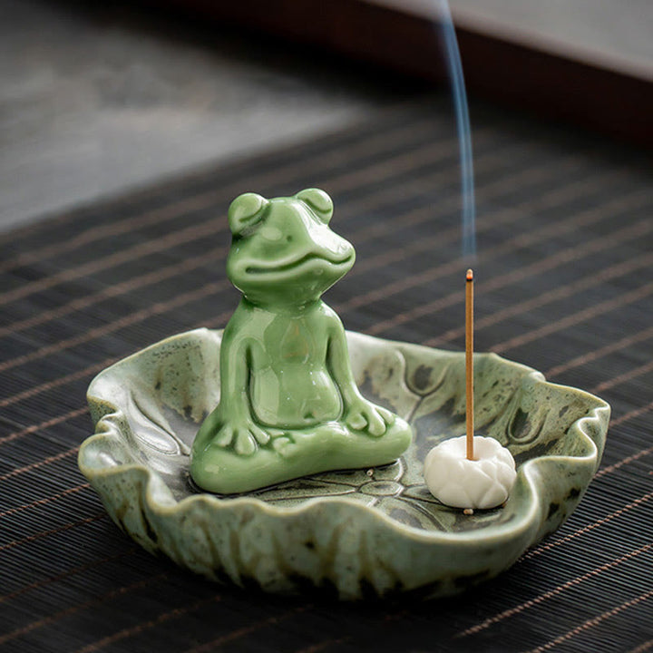 Räucherstäbchenhalter Frosch Blatt Keramik Meditation