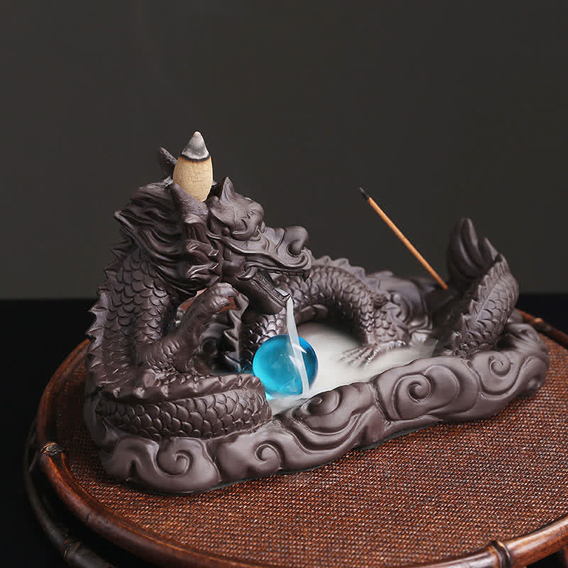 Räucherstäbchenhalter Keramik Drache Blüte Schutz Feng Shui