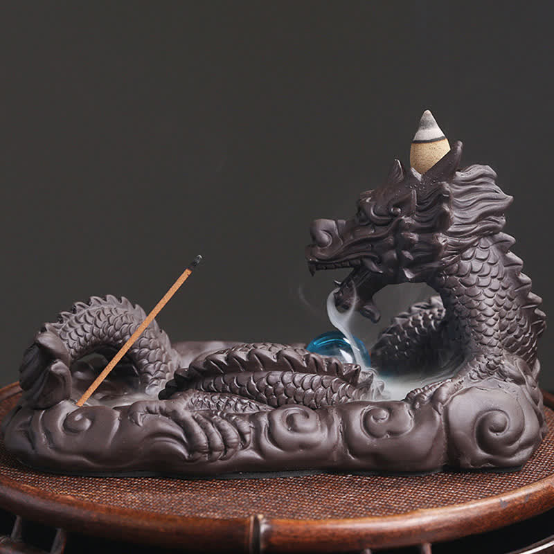 Räucherstäbchenhalter Keramik Drache Blüte Schutz Statue