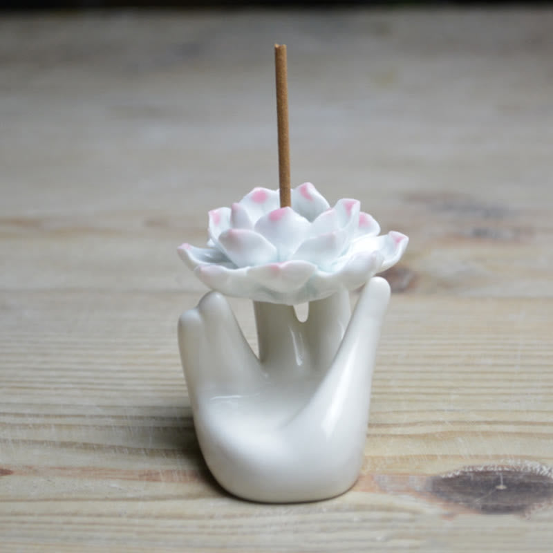 Räucherstäbchenhalter Keramik Lotus Hand Mini Feng Shui