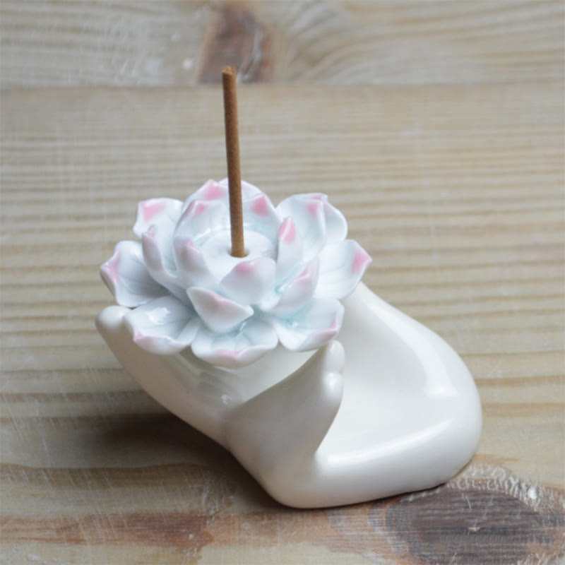 Räucherstäbchenhalter Keramik Lotus Hand Mini Geschenk
