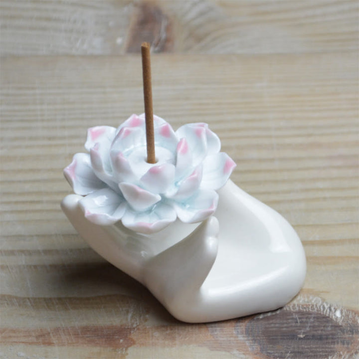 Räucherstäbchenhalter Keramik Lotus Hand Mini Geschenk
