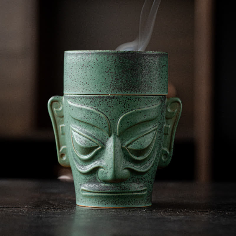 Räucherstäbchenhalter Maske Keramik Sanxingdui Glücksbringer