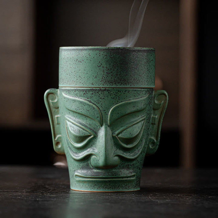 Räucherstäbchenhalter Maske Keramik Sanxingdui Glücksbringer