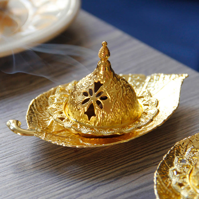 Räucherstäbchenhalter Tibetisch Gold Blatt Mini Feng Shui