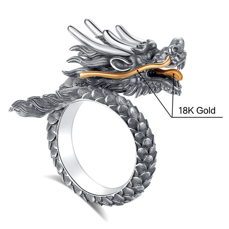 Ring 925 Silber Drachen – Schutz & Stärke 925 Sterling Silver&18K Gold Dragon