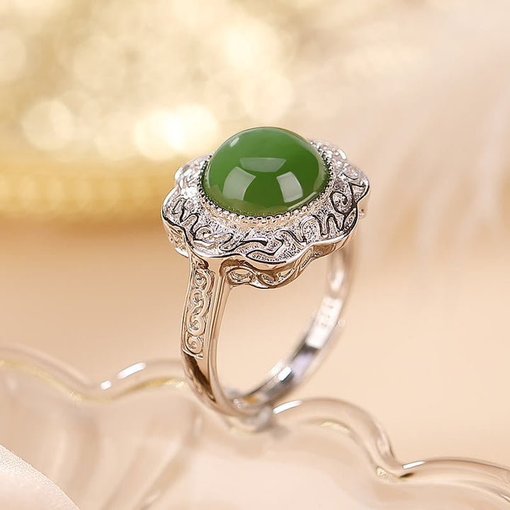 Ring 925 Silber Hetian Jade Blume – Glück