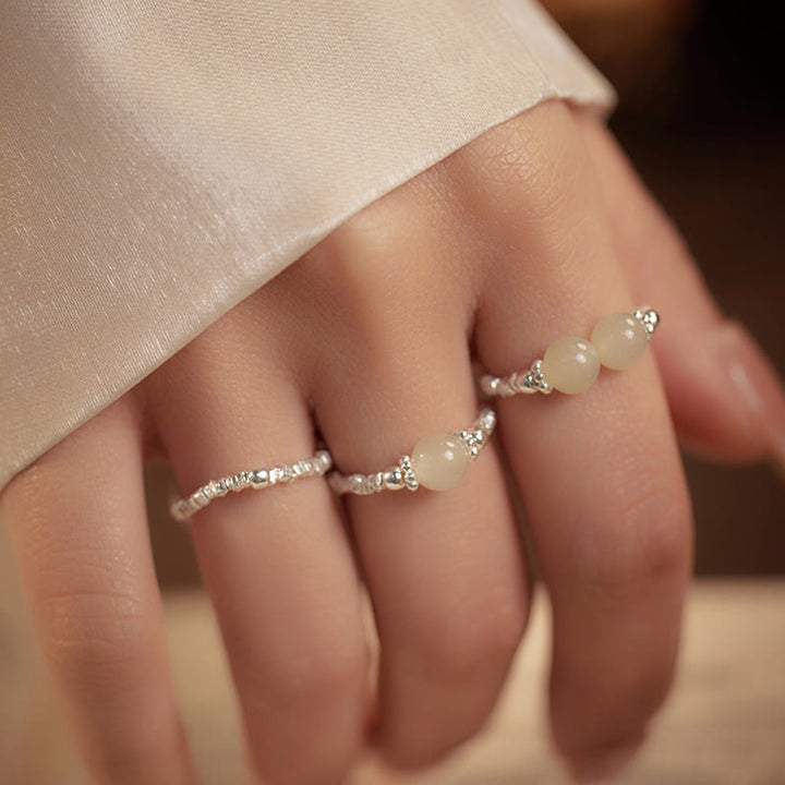 Silber Ring mit grüner Hetian Jade getragen Glück Feng Shui Schmuck