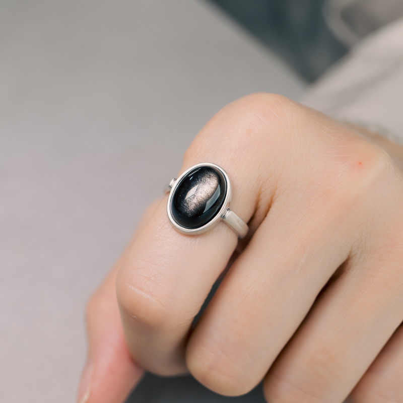 Ring 925 Silber Obsidian – Schutz A Style(About 16*12mm)