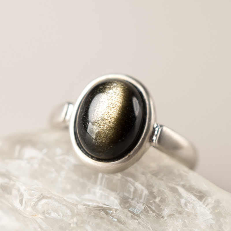Ring 925 Silber Obsidian – Wohlstand B Style(About 14*12mm)