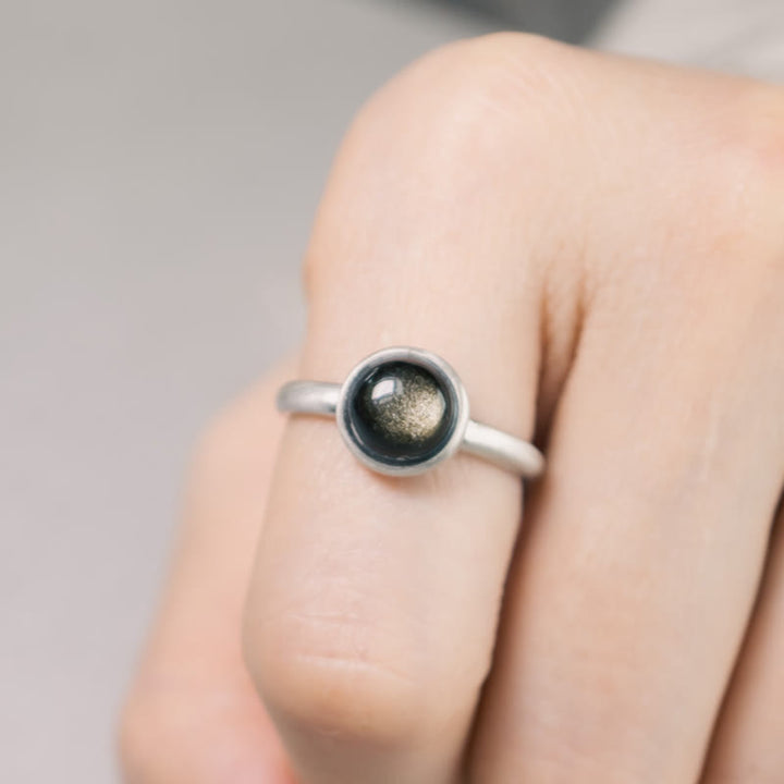 Ring 925 Silber Obsidian – Wohlstand C Style(About 10*10mm)