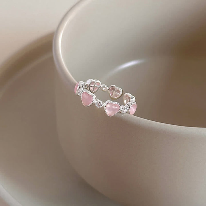 Ring 925 Silber Rosa Katzenauge Herz Liebe Glück Schmuck