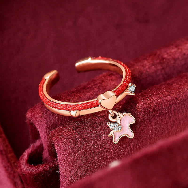 Ring 925 Silber Rote Schnur – Glück Red String 925 Silver Pink Unicorn(Adjustable)
