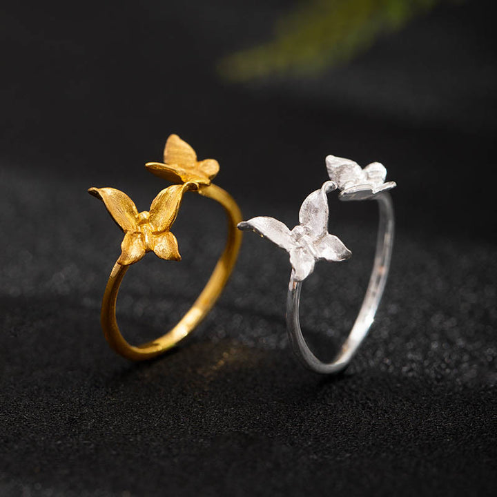 Ring 925 Silber Schmetterling Gold – Liebe Elegante Doppel Ringe