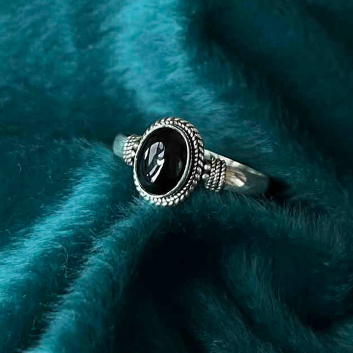 Ring 925 Silber Schwarzer Onyx Verstellbar – Glück Style One US6-US9(Adjustable)