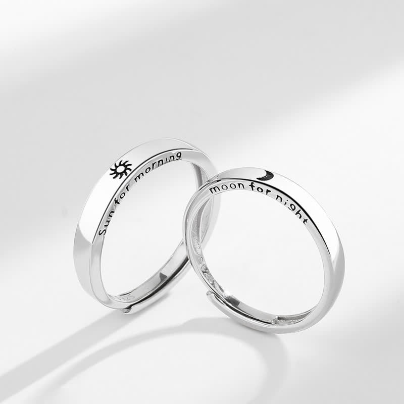 Zwei 925 Silber Ringe Sonne Mond Design Schutzring Paar