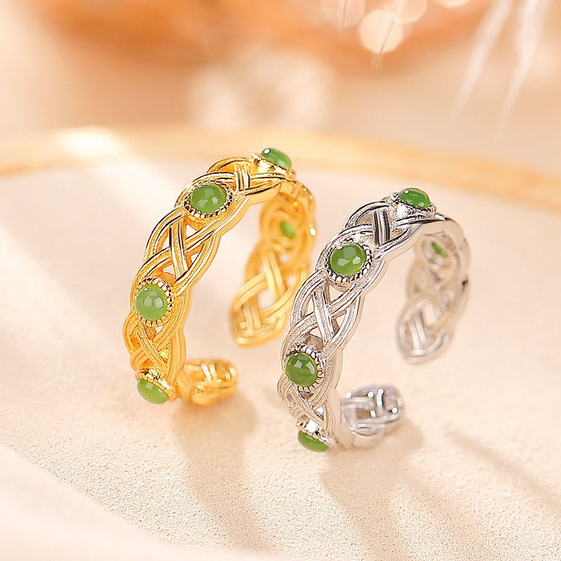Jade Ring 925 Silber vergoldet Erfolg Glück Luxus Fingerring