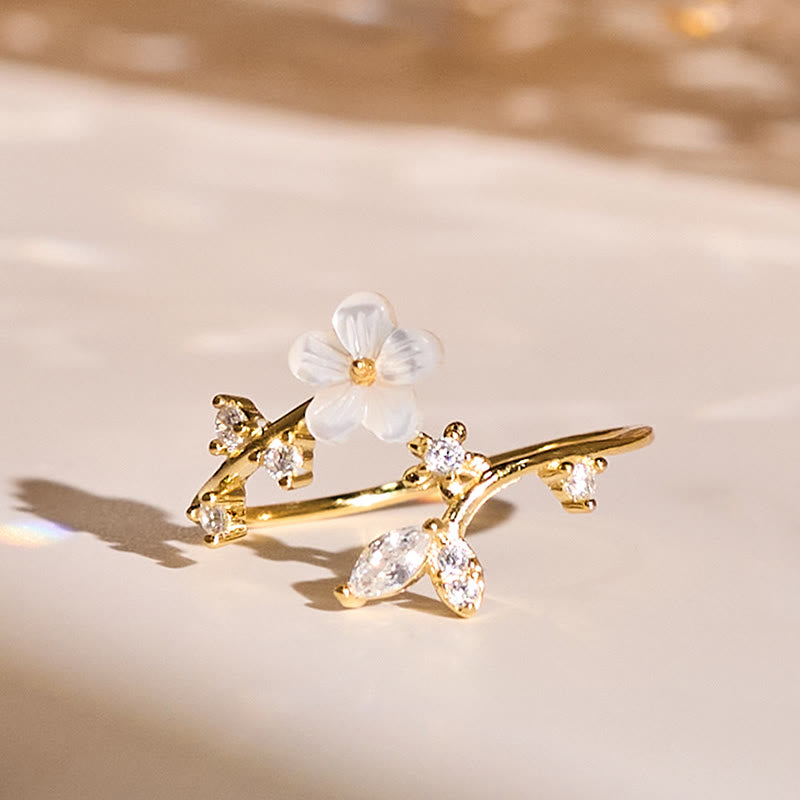 Ring 925 Silber Weiße Blume – Segen Gold
