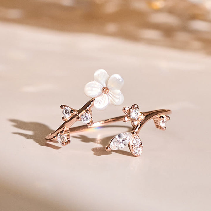 Ring 925 Silber Weiße Blume – Segen Rose Gold