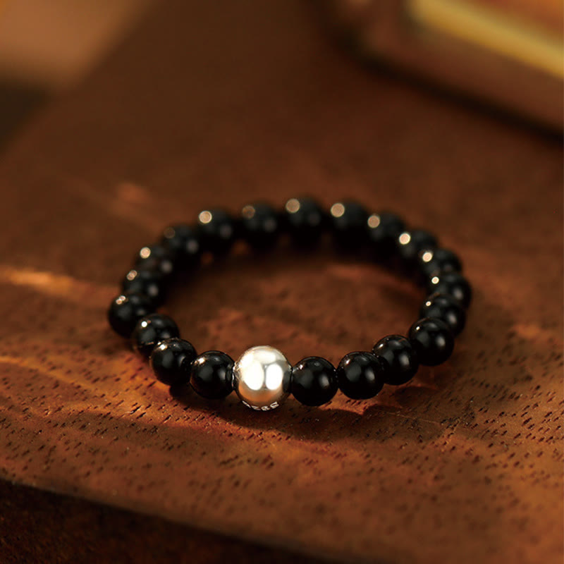 Ring 925 Silber Weiße Jade Onyx – Segen Black Onyx