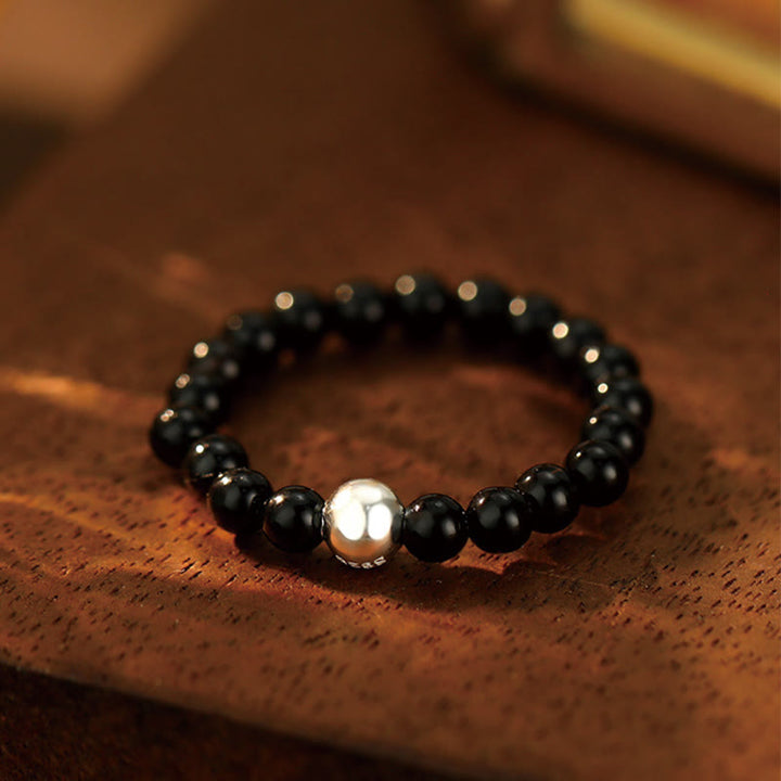 Ring 925 Silber Weiße Jade Onyx – Segen Black Onyx