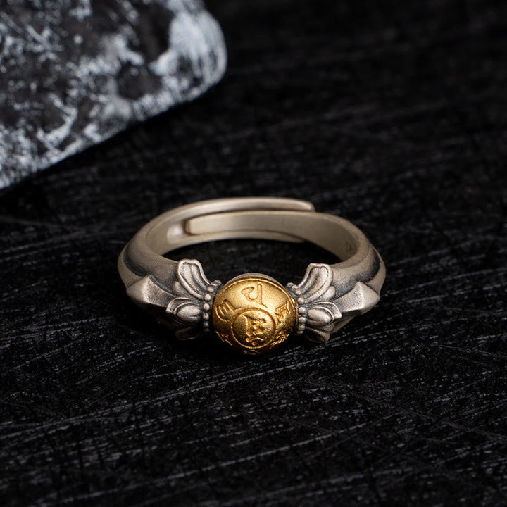 Ring 925 Silber Om Mani Padme Hum Flügel Schutz
