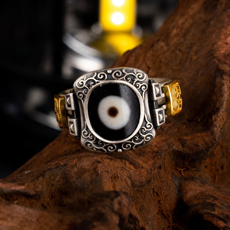 925 Silber Dzi Ring Auge Zakiram Wohlstand Schutz