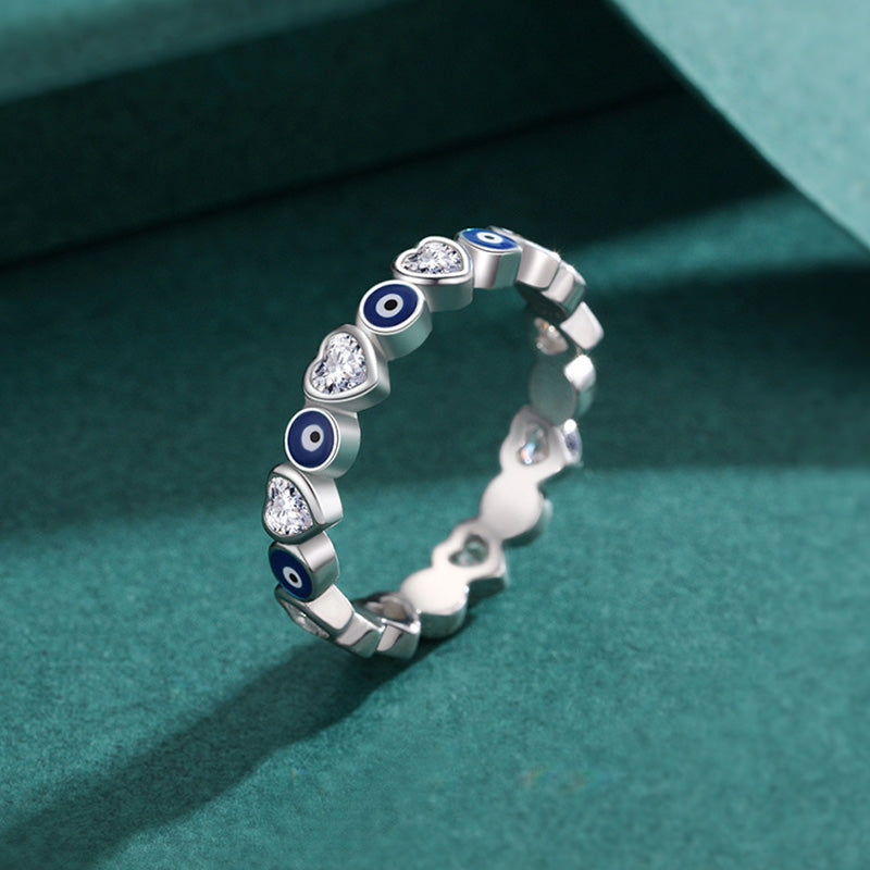 925er Silber Ring mit Zirkon Herz Böser Blick Segen