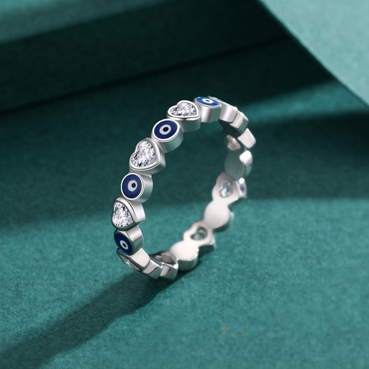 925er Silber Ring mit Zirkon Herz Böser Blick Segen