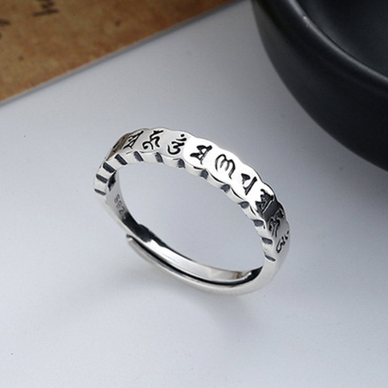 Ring 925 Silber Sechs Wahrheitsworte Ruhe Weisheit buddhischer Schutzring
