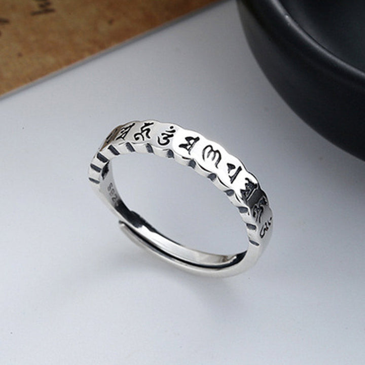 Ring 925 Silber Sechs Wahrheitsworte Ruhe Weisheit buddhischer Schutzring